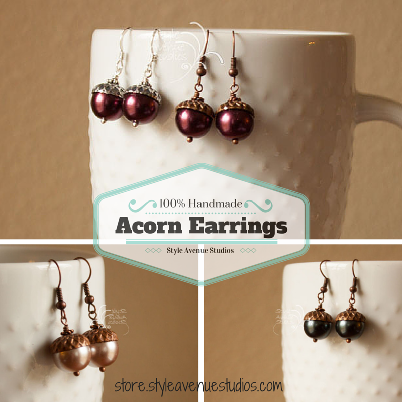 Acorn Earrings, Style Avenue Studios, handmade jewelry