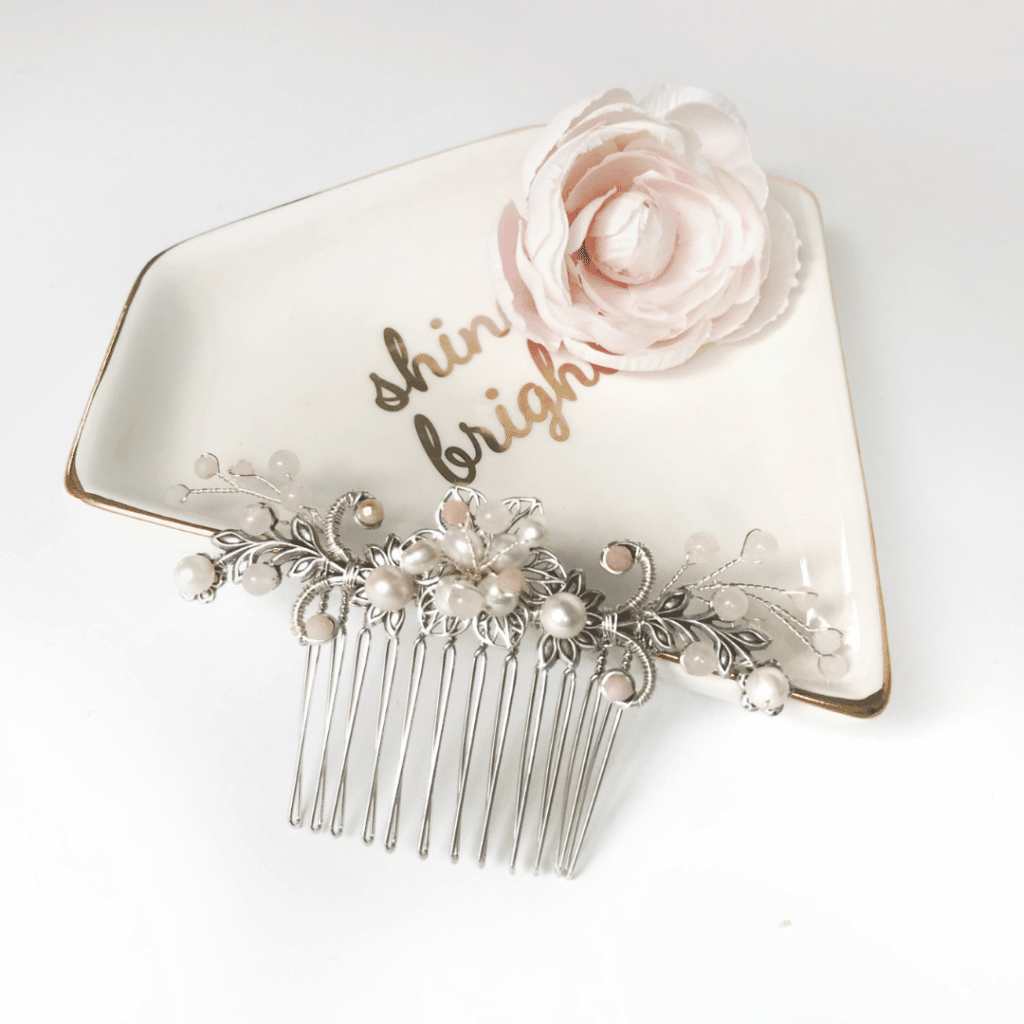 Vintage style rose quartz hair comb
